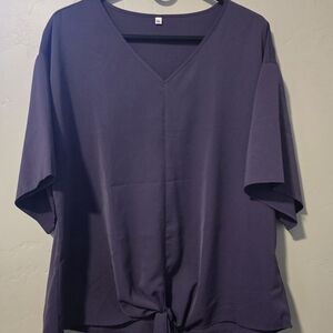 Amazon Women's Purple Tie Front Chiffon V-Neck Short Batwing Sleeve